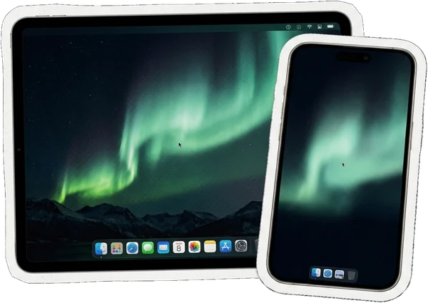 An iPad and an iPhone showing the same Mac desktop