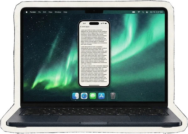 A Mac with one window reshaped into a tall phone-shaped column